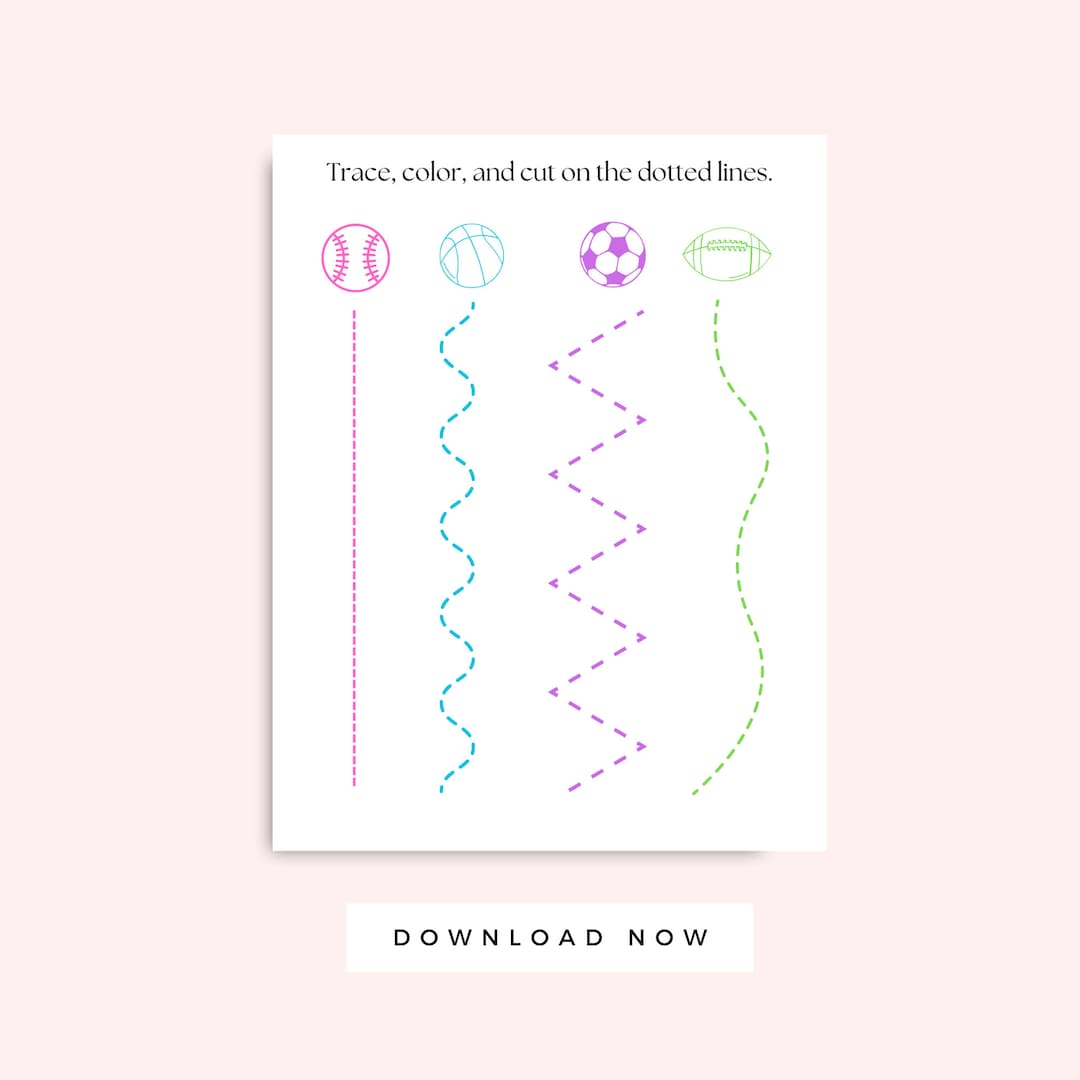 Preschool Scissor Skills Printable Worksheet Sports Theme, Tracing and