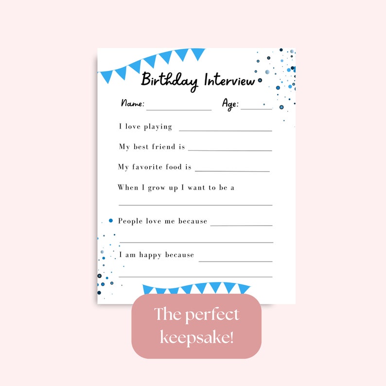 Birthday Interview Kids Printable, Kid Birthday Questions Instant ...