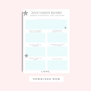 Vision Board Printable for Kids, Home Learning Activity, Kids Printable Vision Board, Kids Planner Page, Kids Goal Board, Blue