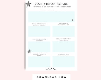 Vision Board Printable for Kids, Home Learning Activity, Kids Printable Vision Board, Kids Planner Page, Kids Goal Board, Blue