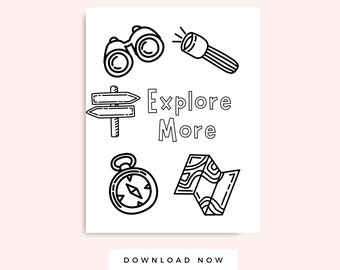 Camping Coloring Pages PDF Printable, Explore More Picture, Summer Kid Activity, Preschool Coloring Pages, Instant Download Worksheet
