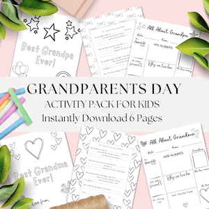 Tarjetas imprimibles de niños para el día de los abuelos, regalos de niños en edad preescolar, actividades de abuelas y abuelos, páginas para colorear y entrevistas con niños