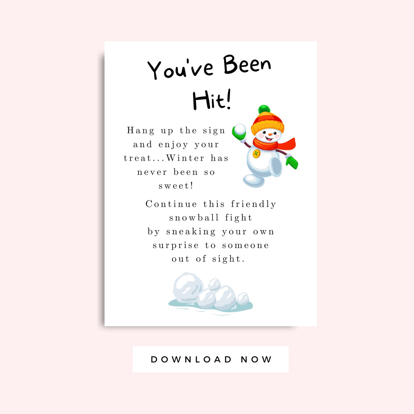 You've Been Hit Printable Letter, Printable Snowball Fight Winter ...