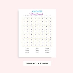 Kindness Activity for Kids Printable Word Search, Friendship Activity for Kids, Kindness Day Printable, Kindness Worksheet Instant Download