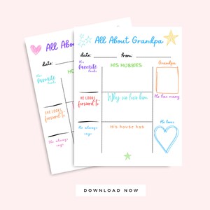 Grandparents Day Card from Kids Multicolor, All About Grandma Coloring Page, All About Grandpa Gift from Preschooler, Instant Download