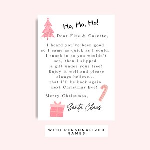 Carta de Papá Noel para niños imprimible, tarjeta imprimible de Papá Noel para niños en Navidad, etiqueta de regalo de Papá Noel de Navidad rosa, tarjeta de Papá Noel personalizada