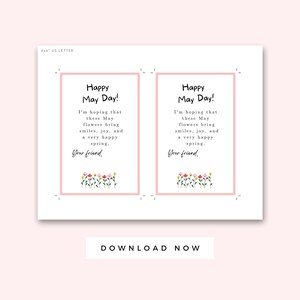 Cartes du 1er mai pour les enfants imprimables 4 x 6 pouces, note du 1er mai, activité préscolaire de printemps imprimable, carte de téléchargement instantané pour les amis