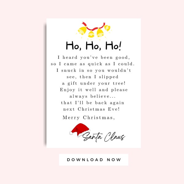 Santa Letter for Kids Printable, Printable Card from Santa for Kids on Christmas, Christmas Santa Gift tag, From Santa Card, Santa Hat Note
