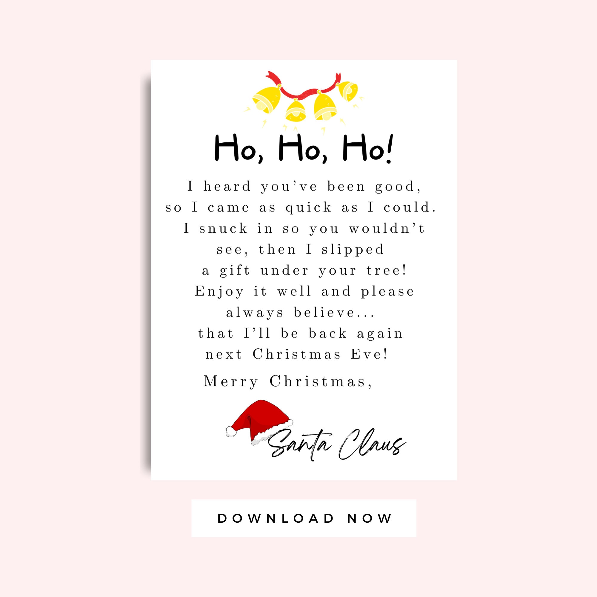 Santa Letter for Kids Printable, Printable Card From Santa for Kids on