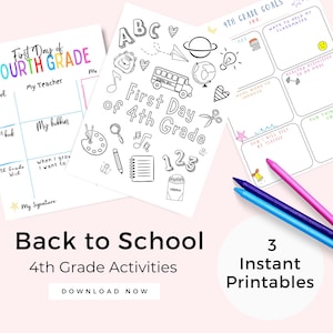 Fourth Grade Back to School Printable Activities, 4th Grade Goal Setting Worksheet, First Day of 4th Grade Coloring Page, 4th Grade About Me