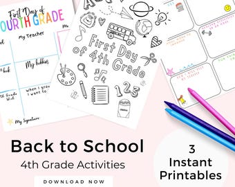 Vierte Klasse Back to School druckbare Aktivitäten, Arbeitsblatt zur Einstellung von Zielen der vierten Klasse, erster Tag der Malseite der 4