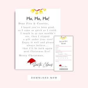 Carta de Papá Noel para niños y recibo de regalo de Papá Noel para imprimir, tarjeta imprimible de Papá Noel para niños en Navidad, etiquetas de regalo de Navidad con gorro de Papá Noel