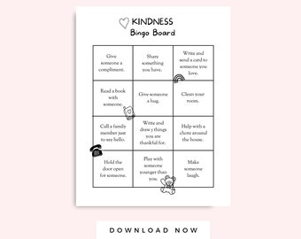 Actividad de bondad para niños Tablero de bingo imprimible, Actividad de amistad para niños, Ideas aleatorias de actos de bondad, Descarga instantánea en el aula