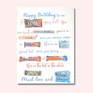 Candy Bar Poster for Kid Birthday 18x24 inch, Boy or Girl Birthday Sign and Gift, Candy Happy Birthday Card for Kids, DIY Birthday Party