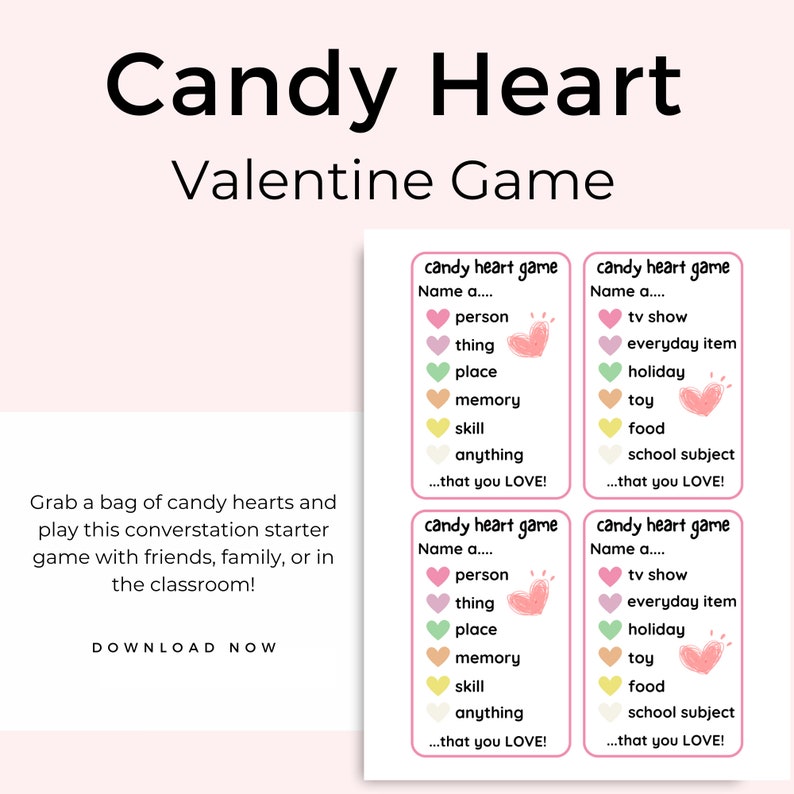 Valentine Candy Heart Game, Valentine's Day Activity for Kids