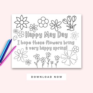 Joyeux 1er mai à colorier pour les enfants, activité pour les tout-petits pour le 1er mai, carte joyeux 1er mai, activité préscolaire de printemps imprimable