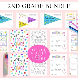Back to School 2nd Grade Printable Bundle, 1st Day of Second Grade School Activities, 2nd Grade Goals, Pennant Flag, Last Day of School Sign