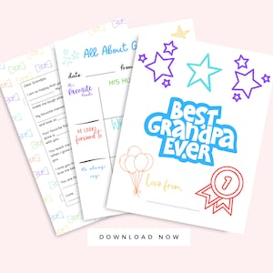 Páginas para colorear del abuelo del Día del Padre paquete imprimible multicolor de 3 páginas, regalo del día de los abuelos de los niños, regalo de cumpleaños del abuelo