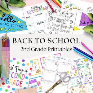 First Day of 2nd Grade Printable Bundle, Second Grade School Activities, 2nd Grade Goals, Pennant Flag, Lunch Box Notes, Back to School Sign