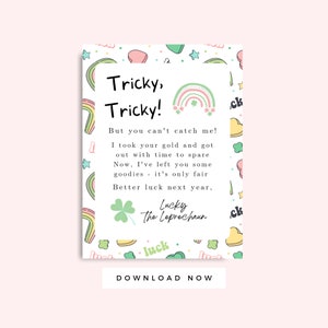 Carta de duende para niños imprimible, tarjeta de trampa de duende, actividad para niños del día de San Patricio, descarga instantánea del día de San Patricio, suerte