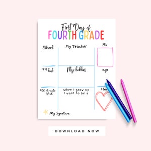 Back to School 4th Grade Interview Printable, First Day of Fourth Grade School Activity, Classroom Activity, Multicolor Instant Download