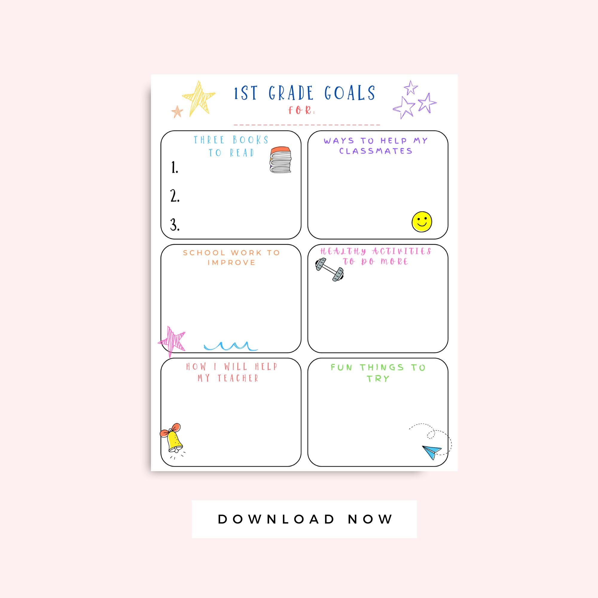 First Grade Goals Worksheet Printable, Back to School 1st Grade ...