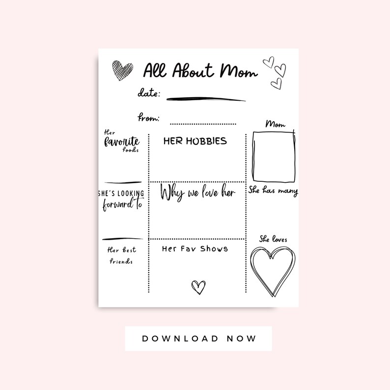 All About Mom Black and White Printable Card Mothers Day Etsy