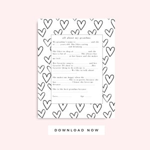 Todo sobre la entrevista de mi abuela de niños imprimible en blanco y negro, Día de la Madre, Tarjeta del Día de los Abuelos, Regalo imprimible, Descarga instantánea