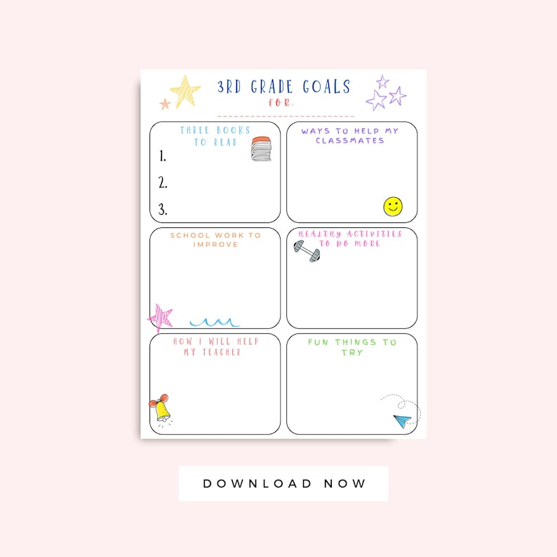 Third Grade Goals Worksheet Printable, Back to School 3rd Grade Vision ...