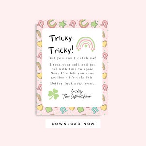 Carta de duende para crianças para impressão, cartão de armadilha de duende, atividade infantil do dia de São Patrício, download instantâneo de St. Paddy, Lucky Shamrock
