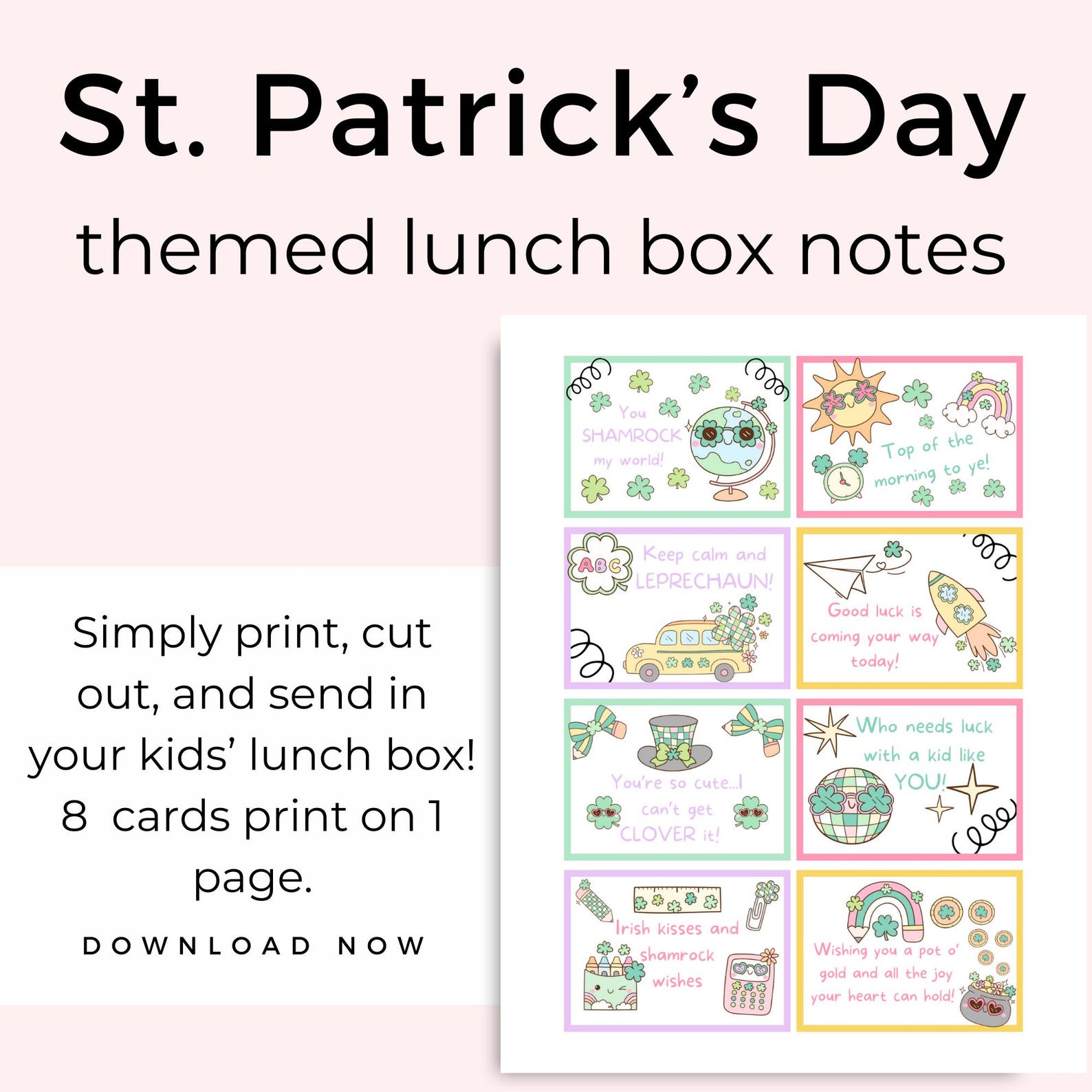 Saint Patrick's Day Lunch Box Notes for Kids, Printable St. Patrick's ...