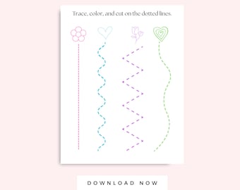 Cutting Activities for Preschool Printables, Scissor Skills Worksheet, Tracing and Cutting Practice Page for Kids, Fine Motor Skills