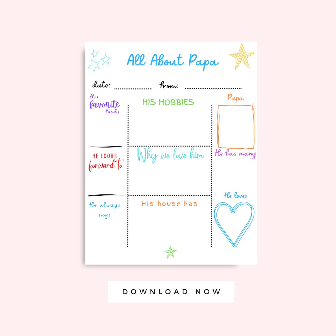 All About Papa Board Multicolor, Father's Day Grandpa Coloring Page