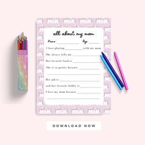 Carta de dia das mães das crianças, presente para impressão do cartão de aniversário da mãe, tudo sobre minha mãe, nota de entrevista pré-escolar, atividade infantil, lembrança para a mãe