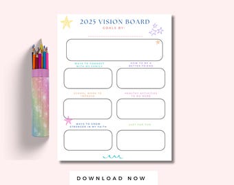 2025 Vision Board Printable for Kids, Home Learning Activity, Kids Printable Vision Board, Kids Planner Page, Kids Goal Board, Multicolor