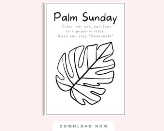 Palm Sunday Kid Activity Black and White, Printable Craft, Toddler and Preschool Easter, Coloring Page Instant Download, Palm leaf branch