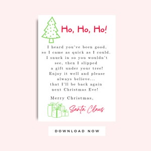 Carta de Papai Noel para crianças para impressão, cartão imprimível de Papai Noel para crianças no Natal, etiqueta de presente de Papai Noel de Natal, cartão de Papai Noel, cartão Ho Ho Ho
