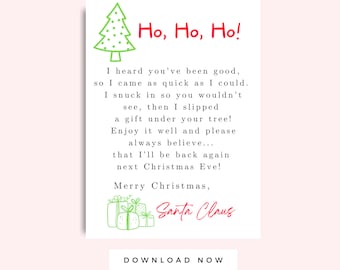 Santa Letter for Kids Printable, Printable Card from Santa for Kids on Christmas, Christmas Santa Gift tag, From Santa Card,Ho Ho Ho Card