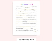 Summer Mad Libs Printable Page for Kids, Summer Road Trip Family Activity Instant Download, Family Fill in the blank Game