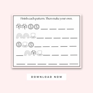 St. Patrick&#39;s Day patterns, Saint Patrick&#39;s Day Kid Activities, Printable Preschool, Instant download Worksheet, March themed, worksheet