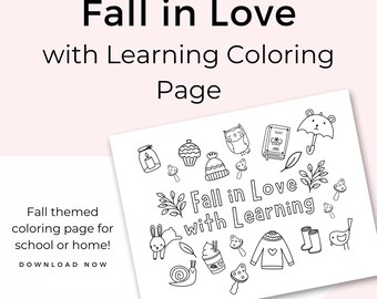 Fall in Love with Learning Printable, Fall themed coloring page for school, homeschool fall worksheet, Preschool Activity, Toddler Coloring