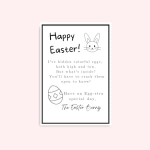 Carta de conejito de Pascua para niños imprimible en blanco y negro, actividad para niños de Pascua, niño pequeño, preescolar imprimible, descarga instantánea, búsqueda de huevos de Pascua
