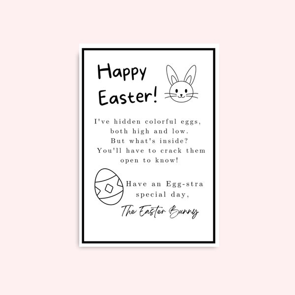 Easter Bunny Letter for Kids Printable Black and White, Easter Kid Activity, Toddler, Printable Preschool, Instant download, Easter Egg Hunt