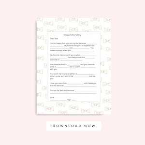 Carta del Día del Padre de niños pajaritas delineadas en oro imprimibles, tarjeta para regalo imprimible de papá, entrevista preescolar, descarga instantánea