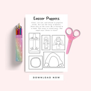 Christian Easter Story Printable Craft for Kids, Easter Puppet Cutouts, Easter Sunday School Preschool Activity, Religious Easter Coloring