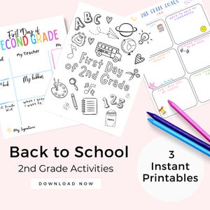 Second Grade Back to School Printable Activities, 2nd Grade Goal Setting Worksheet, First Day of 2nd Grade Coloring Page, 2nd Grade About Me