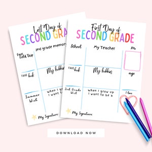 Back to School 2nd Grade Signs Printable, Last Day of 2nd Grade, Second Grade Interview, Second Grade Classroom Activity, 2 PDF Download