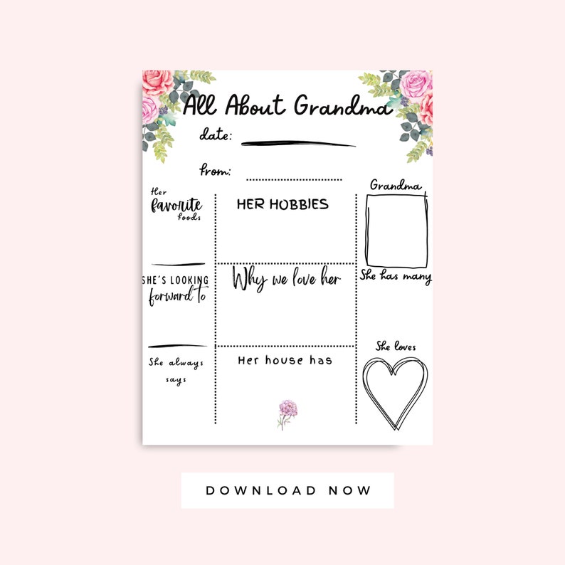 All About Grandma Printable Card With Peonies, Grandma Mother's Day