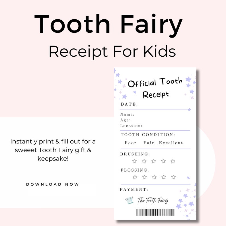 Tooth Fairy Receipt for Kids Printable, 3.5 X 6.5 Tooth Fairy Note ...