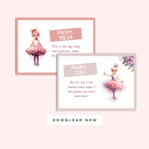 Printable Bible Verse Cards for Girls, Ballet Dance Wall Art, Scripture Verse Lunchbox Notes, Christian Kid Cards, 2 8 7x5&quot; Christian Notes